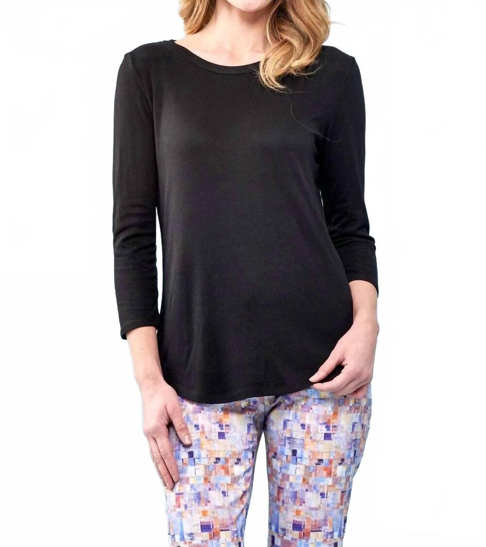 NEW INSIGHT solid 3/4 sleeve top in black